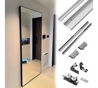 Riel de puerta con espejo para interior, reemplazo de puerta deslizante invisible de cierre suave, kit de herrajes ocultos sin rieles