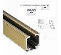 Riel de puerta corrediza de vidrio de cierre suave, riel de aluminio de 40-158 pulgadas de largo montado en el techo, kit de puerta de derivación para cámper/baño/lavandería (champán, 1 m/40)