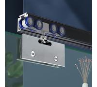 Riel de puerta corrediza de vidrio de cierre suave, riel de aluminio de 40-158 pulgadas de largo montado en el techo, kit de puerta de derivación para cámper/baño/lavandería (negro, 1,4 m/55)