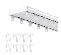 Riel de techo de 2 carriles de aluminio ajustable de 1 a 8 m, rodillos silenciosos de fácil instalación, sistema resistente para ains, color blanco, 6,6 m de longitud, ideal para decoración del hogar
