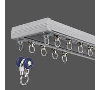 Riel de techo de aluminio de 2 capas de 1/2/3/4 metros con accesorios, color blanco/negro/gris, barra de cortina para divisor de habitación (gris, 190 cm)