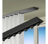 Riel de techo de aluminio resistente de 1 canal con rodillos silenciosos, instalación adhesiva sin taladro, 180 cm, ideal para un movimiento suave de la cortina, diseño negro elegante