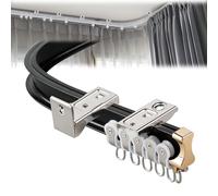 Riel flexible para cortina de balcón, color negro, 9 pies, recto y curvado, silencioso, para bahía, deslizador ajustable en forma de U, fácil instalación, aluminio
