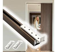 Riel interior para puerta corrediza con kit de rodillos, accesorios para puerta de derivación de montaje en pared de 40-158 pulgadas, riel de puerta de bolsillo de aluminio para caravana/cuarto de