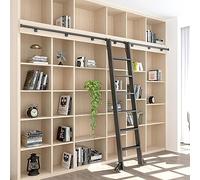 Riel/riel para Escalera de Biblioteca con Ruedas, Gancho Negro, de 1,2 a 8,5 m, herrajes retráctiles para Escalera, Sistema de Kit de herrajes para Escalera Deslizante (sin Escalera), Rueda
