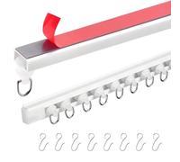 Riel Sistema de Cortina Autoadhesivo - Palos Cortinas Sin Taladrar para Techo o Pared - Barra Set para Cortinas Fácil de Instalar - Set de Pistas Ideal para Ventanas, Baño 50-600cm(1.40m)