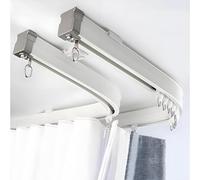 Rieles De Cortina Curvos Y Flexibles De Doble Riel Para Cortinas De Alta Resistencia Para Ventana Salediza, Barra De Cortina Para Montaje En Pared O Techo Con (Size:140cm/4.6ft,Color:Montaje en pared)