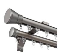 Rieles de cortina de aluminio de 2 capas de 1 m a 5 m, ajustables, para montaje en pared, color gris, ideal para ventanas de sala de estar y dormitorio, elegante longitud de 4,8 m