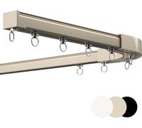 Rieles de cortina de aluminio para techo y pared, varillas individuales/dobles con conectores de esquina de 90°, ideal para ventanas de bahía en dormitorios, fácil instalación