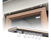 Rieles de cortina de techo con rodillos, barra plana invisible para separadores de habitaciones, color marrón, 3,8 m, perfecto para decoración del hogar y separación de espacios.