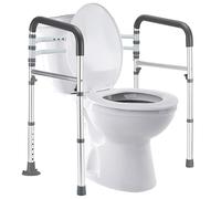 Rieles de seguridad para inodoros Lianjindun, barras de apoyo para personas mayores y discapacitadas, con asas de espuma gris, ajustables en altura y ancho, de aluminio plateado
