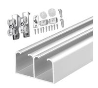 rieles para puertas corredizas 4ft 5ft 6ft 8ft 10ft 20ft 12ft Aluminium Double Pocket Door Hardware Kit, Bypass Closet Sliding Door Track Kit For 2 Door System,Slide Smoothly Quietly(Silver,17.5ft)