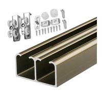 rieles para puertas corredizas 4ft 5ft 6ft 8ft 10ft 20ft 12ft Aluminium Double Pocket Door Hardware Kit, Bypass Closet Sliding Door Track Kit For 2 Door System,Slide Smoothly Quietly(Champagne,12.5ft)
