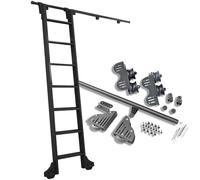 Rieles retráctiles for escalera, kit de riel deslizante (solo herrajes) con ruedas de piso, rieles móviles, riel ajustable de acero negro, for escaleras de biblioteca/taller(6M)