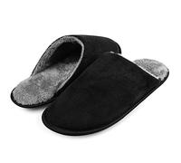 riemot Zapatillas Casa Hombre Invierno Cálido Antideslizante Interior Pantuflas con Forro Polar Cálido Zapatillas Estar en Casa Suave Confort Plantilla Memory Esponja, Negro, 46/47 EU