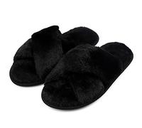 Riemot Zapatillas casa Mujer Deslizadores Peludos para Mujer,apatillas mullidas con Plantillas Suaves y acogedoras de,Zapatillas para casa Interior y Exterior chanclas,Negro 36/37EU