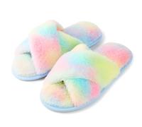 Riemot Zapatillas casa Mujer Deslizadores Peludos para Mujer,apatillas mullidas con Plantillas Suaves y acogedoras de,Zapatillas para casa Interior y Exterior chanclas,Arco Iris 36/37EU