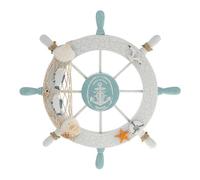 Rienar Nautical Beach Wooden Boat Ship Steering Wheel Fishing Net Shell Fish Home Wall Décor(11" Diameter)