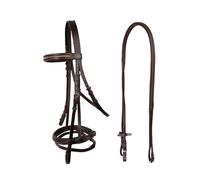 Riendas de caballo Brida diamante cuero color marrón con riendas goma tapón(Dark brown XL)