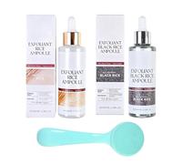 Rieoany Duo Ampollas Arroz Limpiador Facial, Exfoliante Facial con Agua de Arroz, Tratamiento Hidratante Peeling Facial, 2x100ml con Cepillo de Limpieza