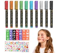 Rieoany Kit Tatuajes Infantiles, 10 Rotuladores Tatuaje Temporal Lavable con 56 Plantillas, Maquillaje Brillante para Niños Fiestas Cumpleaños Halloween
