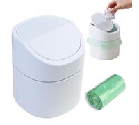 Rieoany Papelera Escritorio con Tapa 2L Cubo Basura Pequeño Papelera Oficina con 1 Rollos de Bolsas de Basura, Para Cocina, Salón, Comedor, Dormitorio, Baño, Oficina, Escritorio, Mesa del Tocador