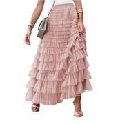 Rieort Falda Larga Faldas largas para Mujer, Falda Informal elástica de Cintura Alta, Falda de Tul escalonada con Volantes, Falda Media Acampanada, Falda Larga a la Moda en Capas hinchadas Comodidad