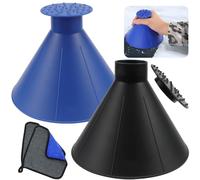 Rierousy 2 Piezas Rascador Hielo Coche Redondo, Raspador Nieve Coche, Rasqueta Hielo Coche Embudos, 2 Toallas Gratuitas de Fibra Fina para Automóviles