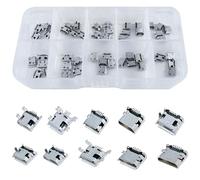 Rierousy 50pcs Conector Micro USB Hembra Enchufe,5-Pin Dip 180 Grados 10 Modelos 5pcs de para Teléfonos Móviles, Adaptador de Repuesto de Reparación de Conector USB