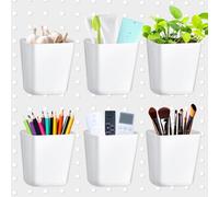 Rierousy 6 piezas Tazas de Pegboard de Clavijas con Ganchos, Contenedor de Almacenamiento Cuadrado de Tablero Perforado, Organizador de Pared de Tablero de Clavijas para la Oficina y el Hogar