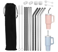 Rierousy 8 pajitas de acero inoxidable, 31 cm de largo, pajita de metal para Stanley Adventure Quencher 30oz/40oz, pajitas reutilizables de acero inoxidable con 2 cepillos de limpieza (negro)