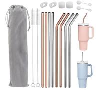 Rierousy 8 pajitas de acero inoxidable, 31 cm de largo, pajita de metal para Stanley Adventure Quencher 30oz/40oz, pajitas reutilizables de acero inoxidable con 2 cepillos de limpieza (oro rosa)