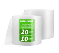 Rierousy Rollo de envoltura de burbujas, 10 m de largo x 20 cm de ancho, película de embalaje, película de embalaje, rollo de material de embalaje, lámina acolchada de polietileno, 2 rollos para