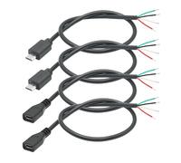 Riertostng 2Pair Short Micro USB 4 Pin Bare Wire 11inch, 5V/2A Male & Female 4 Pin Pigtail Open End Power and Data Cable, for USB Equipment Installed or Replacement Repair DIY Cable