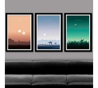 RIESKAS Póster e impresiones inspiradas en Star Wars, paisaje de puesta de sol, minimalista, lienzo para pared de sala de estar, decoración del hogar, 50 x 70 cm, 3 piezas, sin marco