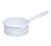 Riess, 0036-066 - Cazuela con boquilla grande, 14 0,75 L, color gris, diámetro 14 cm, altura 6,7 cm, capacidad 0,75 litros, esmalte, blanco con lunares grises, inducción