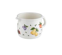 RIESS, 0093-068 - Olla con boquilla construida, 10 0,75 L, COUNTRY - FRUIT GARDEN, diámetro 10 cm, capacidad 0,75 litros, altura 9,5 cm, esmalte, blanco con decoración de frutas, inducción
