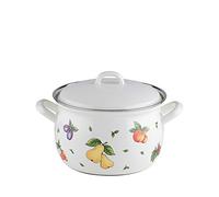 Riess, 0164-068 - Olla con tapa 16, FRUIT GARDEN, diámetro 16 cm, capacidad 1,5 litros, altura 16 cm, esmalte, blanco con decoración de frutas, inducción