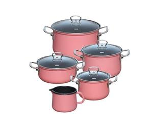 RIESS 0546-114 - Juego de ollas esmaltadas (5 piezas), color rosa