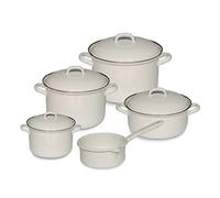 Riess 0547-033 - Batería de cocina (5 piezas, 1 L + 2 L + 2,5 L + 4,5 L + 0,75 L), color blanco