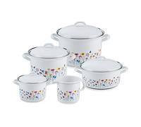 Riess, 0558-070, Emaill-Set, juego de ollas 5-TLG, compuesto por ollas para carne de 16, 20 y 24 cm, cazuela de 20cm y cacerola de 12 cm, NOUVELLE - FLORA EXTRA STARK, esmaltada