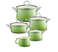 Riess KELOMAT esmalte bajo de - Juego de ollas Cacerolas Nouvelle verde esmeralda/verde esmeralda 5 piezas con pico olla