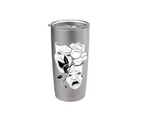Ríete ahora llora más tarde Rose Blackwork Minimal Chicano Flash Vaso térmico de acero inoxidable de doble pared