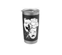 Ríete ahora llora más tarde Rose Blackwork Minimal Chicano Flash Vaso térmico de acero inoxidable de doble pared