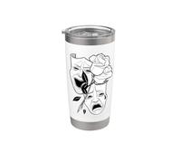 Ríete ahora llora más tarde Rose Blackwork Minimal Chicano Flash Vaso térmico de acero inoxidable de doble pared