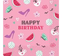 Riethmüller Servilletas con texto "Happy Birthday" rosa, 33 cm x 33 cm, 16 unidades, servilletas de papel grandes con texto en alemán para cumpleaños y cumpleaños infantiles, decoración de mesa
