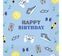 Riethmüller Servilletas de papel con texto "Happy Birthday" azul, 33 cm x 33 cm, 16 unidades, grandes servilletas de papel con texto en alemán para cumpleaños y cumpleaños infantiles, decoración de