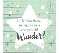 Riethmüller Servilletas "Ein bisschen Papa, ein bisschen Mama" 33 cm x 33 cm, 16 unidades, grandes servilletas de papel con texto en alemán para cumpleaños y bautismo, decoración de mesa