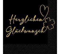 Riethmüller Servilletas "Herzlichen Glückwunsch" 33 cm x 33 cm, 16 unidades, grandes servilletas de papel con texto en alemán para cumpleaños, aniversario y aniversario, decoración de mesa