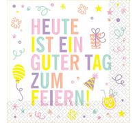 Riethmüller Servilletas "Hoy es un buen día para celebrar" 33 cm x 33 cm, 16 unidades, servilletas de papel grandes con texto en alemán para cumpleaños, aniversario y aniversario, decoración de mesa